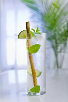 A glass of iced water with lime and mint, perfect for a healthcare photography shoot.