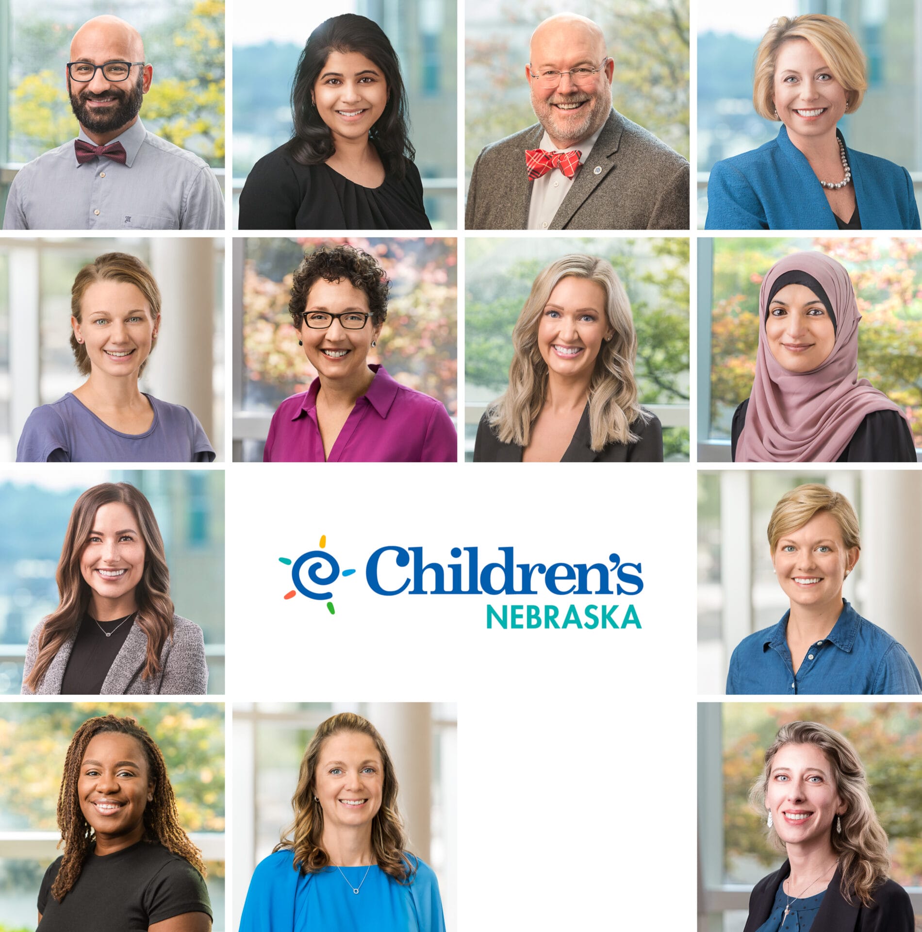 Grid of staff headshot photos taken for Children's Nebraska in Omaha