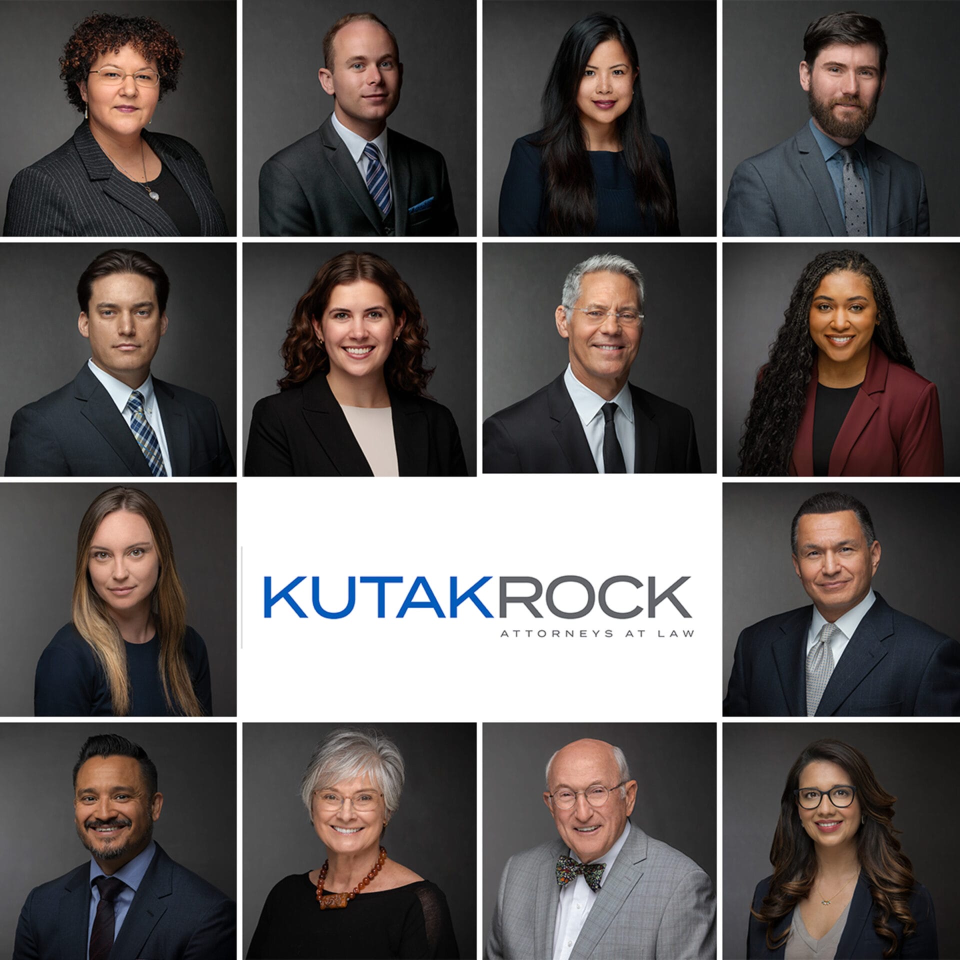 Grid of attorney headshot photos taken for Kutak Rock law firm in Omaha